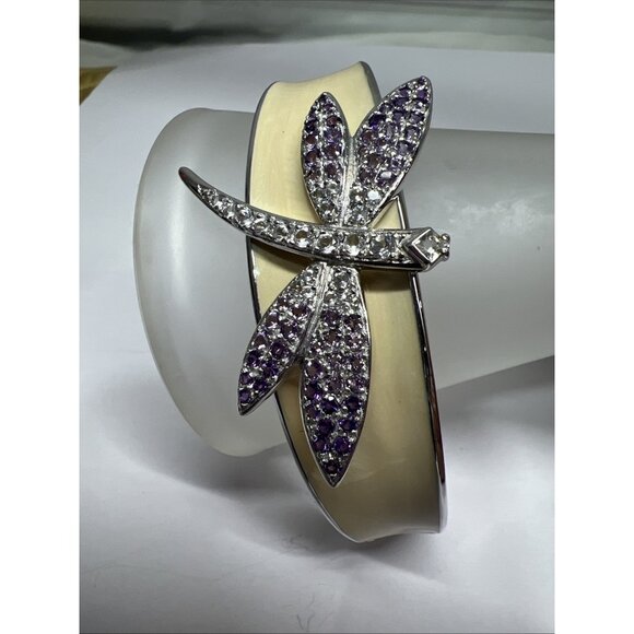 Dragonfly Insect  Silver 925 Cuff Bangle Bracelet CZ Rhinestone - Picture 4 of 13